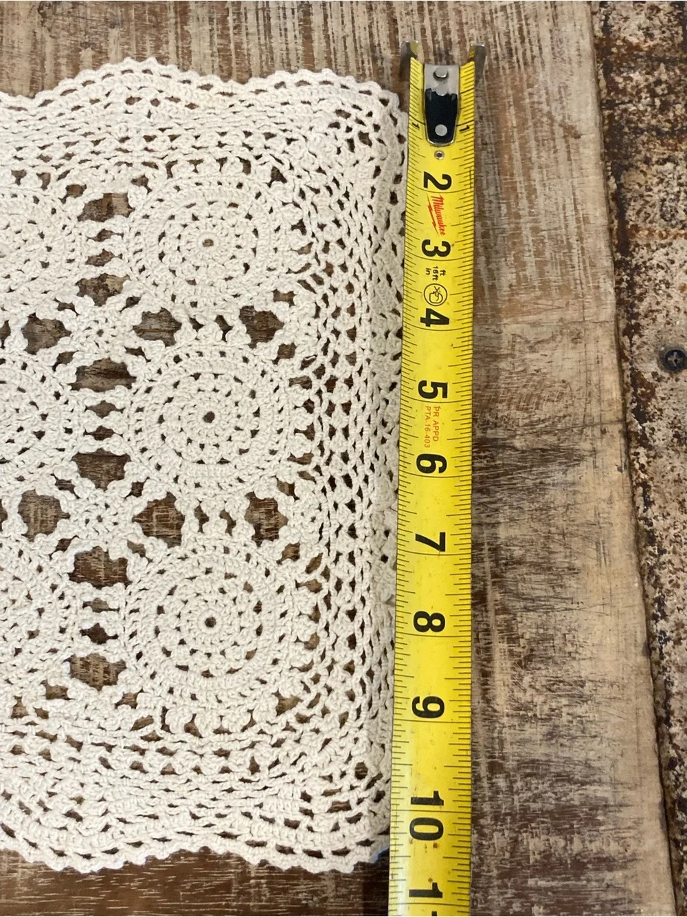 Hand Crochet Rectangle Doily 100% Cotton Made in China Cream Colored 30.5” Long